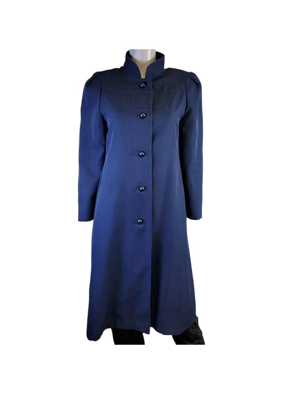 Vintage 60s Long Coat Women Medium Navy Blue Trench Peacoat Jacket 8 10 Winter M